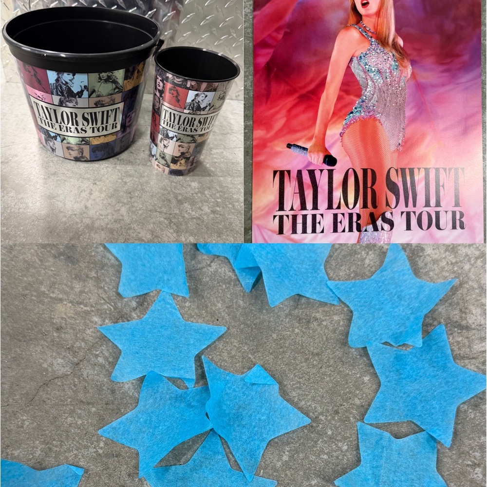 Taylor Swift The Eras Tour Black Popcorn Bucket Cup 8x10 Poster Confetti Bundle